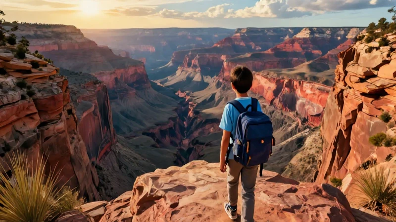 Explora la línea de la tierra: conexión y aventura Conoce 3 Estudiante explora cañón mexicano al atardecer