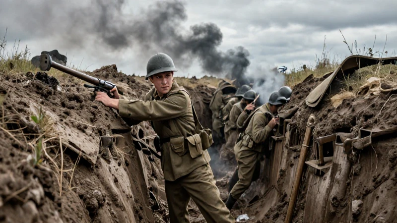 Soldado valiente en trincheras de la Primera Guerra Mundial