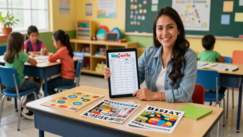 Lista de Cotejo: Formato y Uso en Evaluación Preescolar 4 Profesora en vibrante aula mexicana