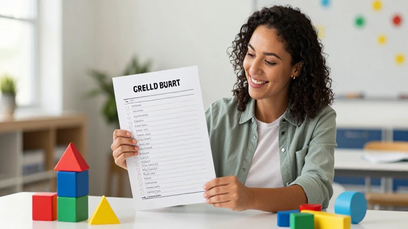 Lista de Cotejo: Formato y Uso en Evaluación Preescolar 3 Maestra alegre revisando lista de verificación en clase moderna