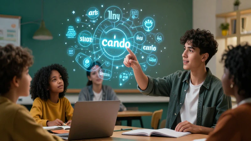 Escena educativa bilingüe vibrante y profesional
