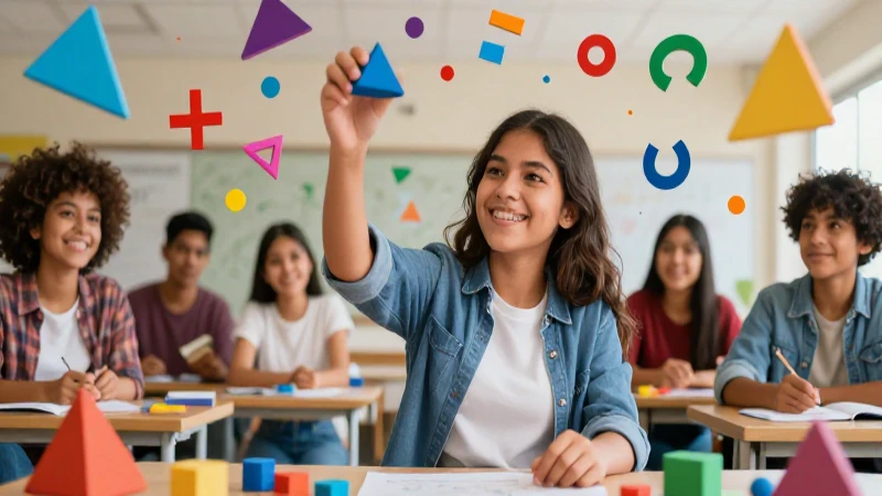 Estudiante alegre resuelve complejos problemas matemáticos