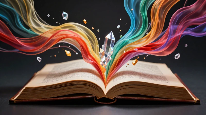 Ilustración conceptual con un libro antiguo y estructuras geométricas