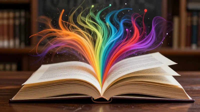 Libro majestuoso con abstracciones literarias vibrantes
