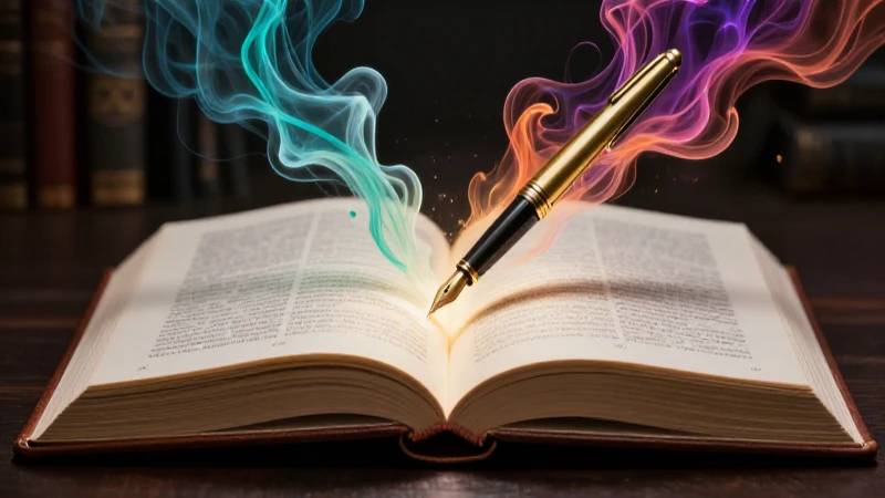 Literatura: Qué es un ensayo, características y ejemplos 3 Ilustración digital elegante con libro luminoso y pluma