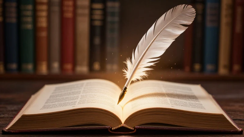 Ilustración detallada de un libro antiguo con pluma mágica