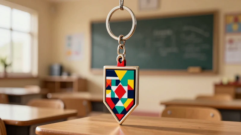 Llavero escolar mexicano con fondo de madera y estética premium