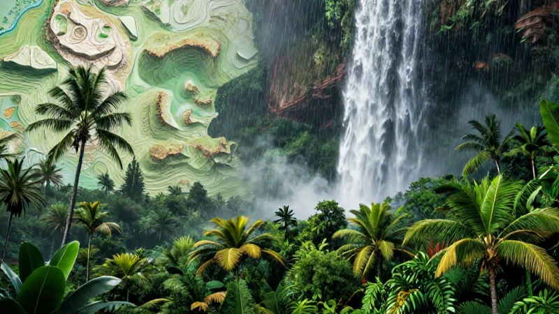 Ilustración tropical dramática, detallada y vibrante