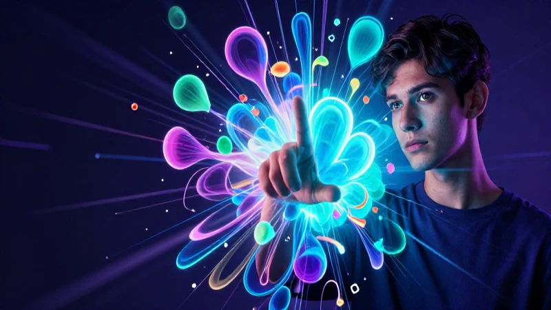 15 Ejemplos de Lluvias de Ideas que Potencian la Creatividad 3 Joven creativo rodeado de ideas abstractas brillantes