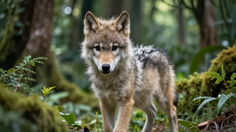 Lobito feroz: Conoce el lado salvaje de esta adorable criatura 3 Lobo cachorro realista en selva mexicana vibrante