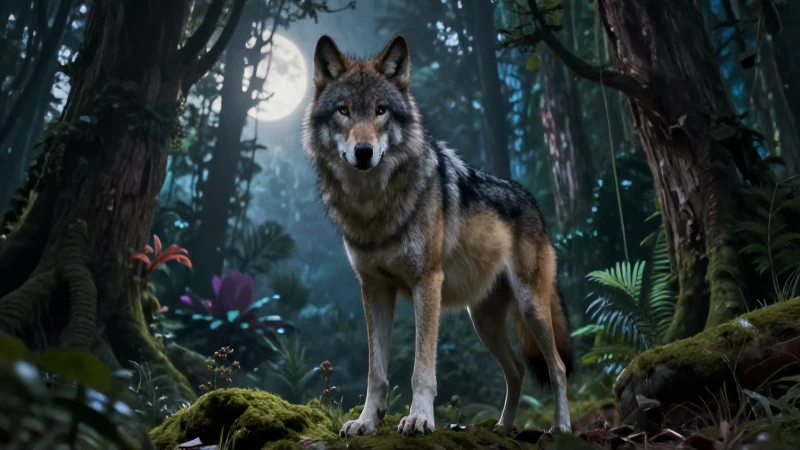Lobo: Información, Comportamiento, Hábitat y Características 7 Lobo majestuoso en bosque mexicano bajo luna