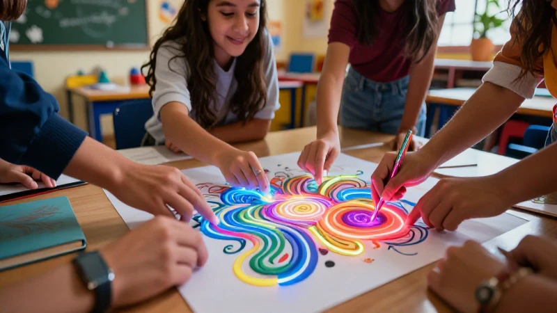 Manos colaboran en diseño educativo mexicano brillante