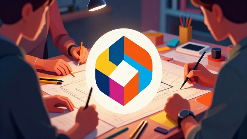 Ilustración profesional vibrante con logo abstracto y diseño dinámico