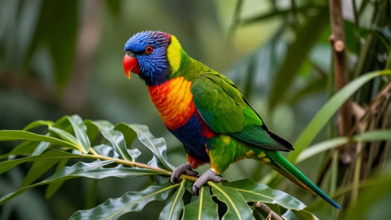 Lorikeet vibrante en un fondo tropical