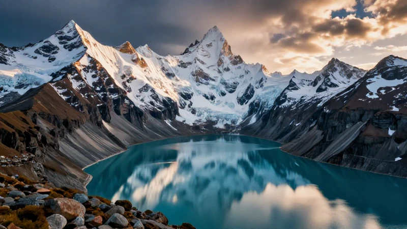 Montañas alpinas majestuosas reflejan lagos glaciares vibrantes