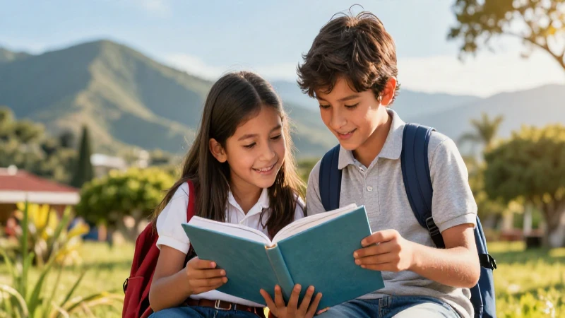Amigos leyendo en un paisaje mexicano vibrante