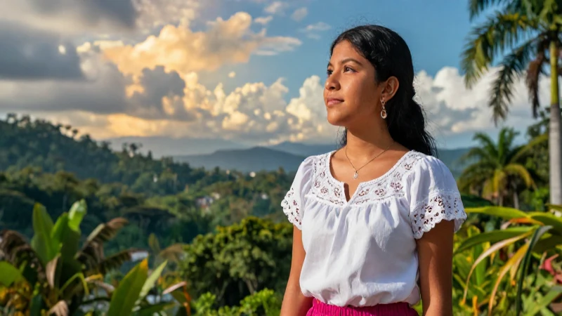 La influencia del clima: Conoce los elementos esenciales en nuestro entorno 3 Estudiante mexicano en paisaje dinámico vibrante
