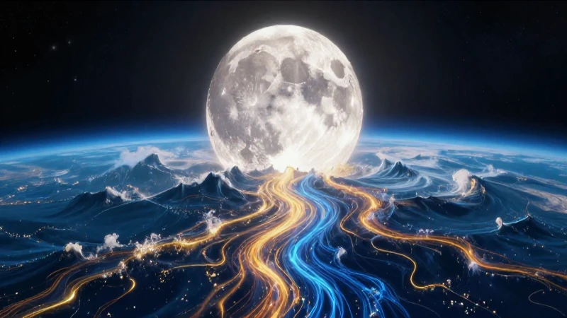 Luna gigante moviendo mareas terrestres