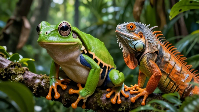 Fauna tropical mexicana en escena detallada