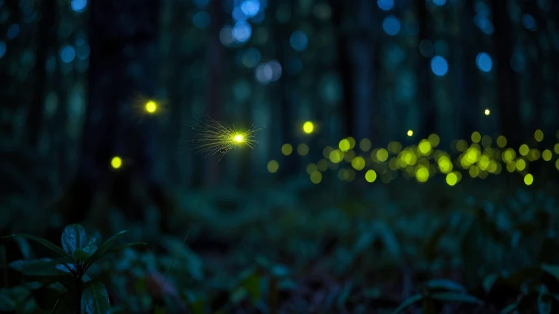 Macro de luciérnaga bioluminiscente en bosque