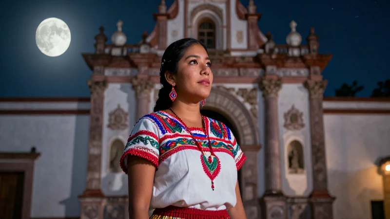 Mujer Chontal ceremonial bajo luna llena en México