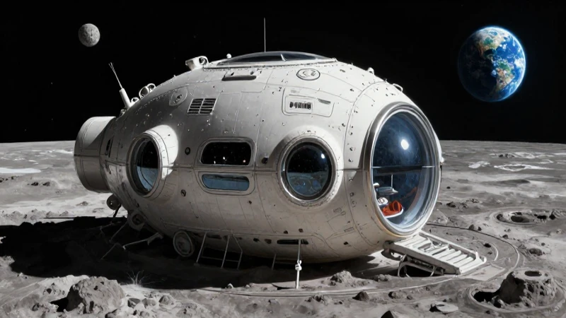 Hábitat lunar futurista con turismo espacial y vistas dramáticas