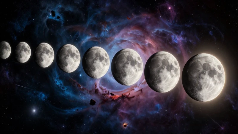 Ilustración cósmica ultra-realista de fases lunares