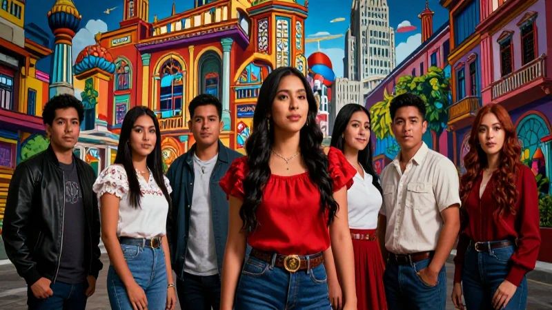 Estudiantes mexicanos ante mural vibrante