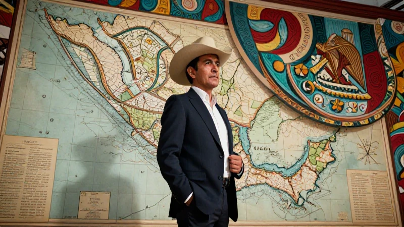 Erudito mexicano con mapa artístico de Buenos Aires