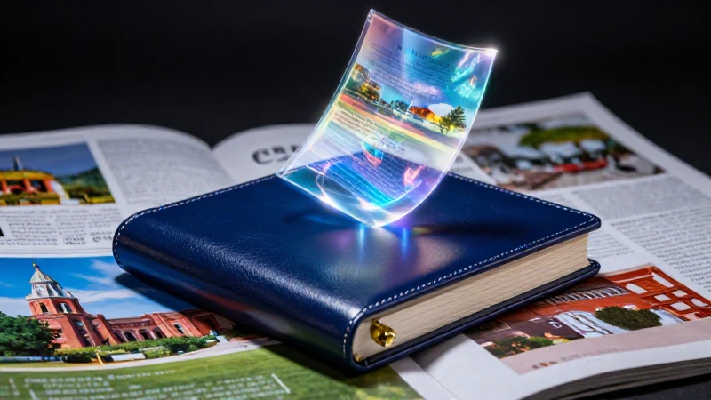 Macrorrelato: Definición, concepto y su impacto literario 5 Diario de cuero indigo con luz holográfica y estética académica