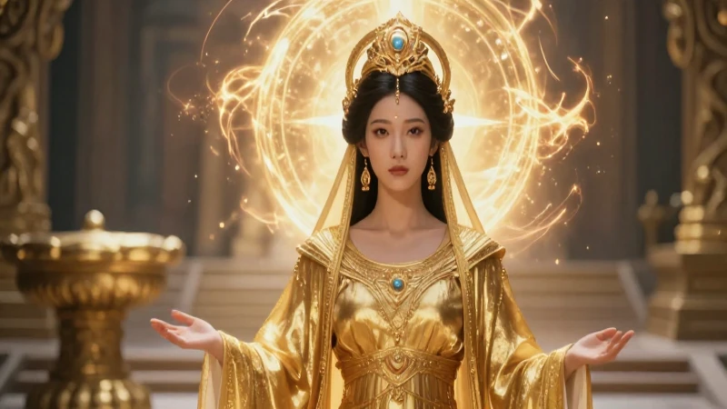 Deidad poderosa en oro, retrato divino y majestuoso