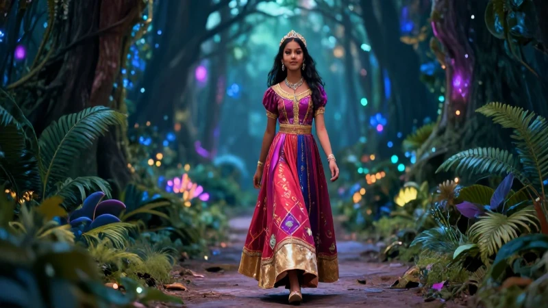 Malaika la Princesa: Un Viaje Mágico a Su Reino Encantado 5 Princesa Malaika en un bosque bioluminiscente encantado