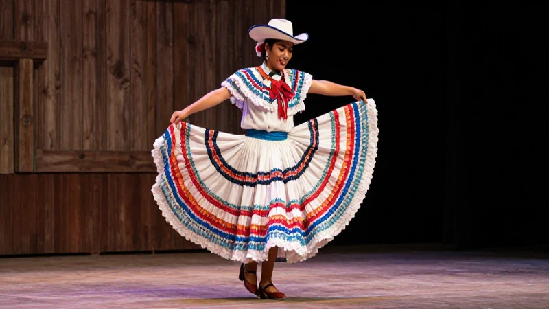 Bailarín de malambo con traje vibrante y luces dramáticas