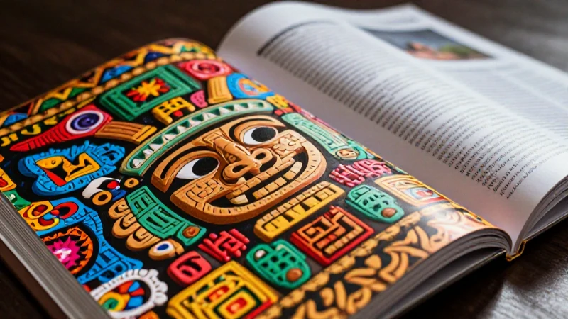Revista maya vibrante y dramática con alto contraste