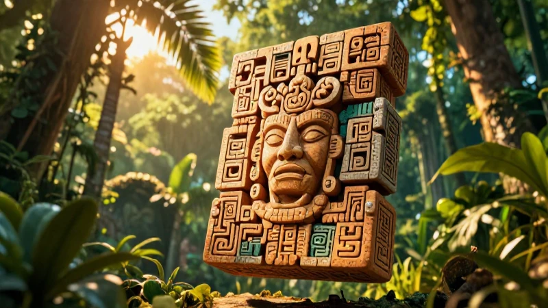 Glifo maya hiperrealista en jungla dorada