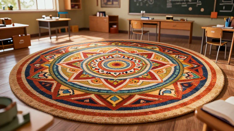 Mandala vibrante y moderno en un aula educativa