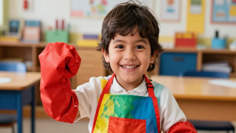 Niño alegre en salón colorido con estilo premium