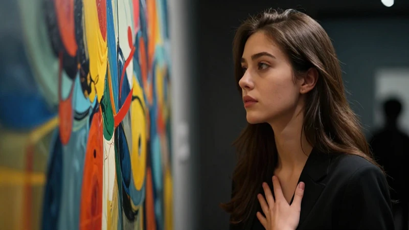 Qué sientes al experimentar una manifestación artística 6 Joven reflexiona ante vibrante obra abstracta