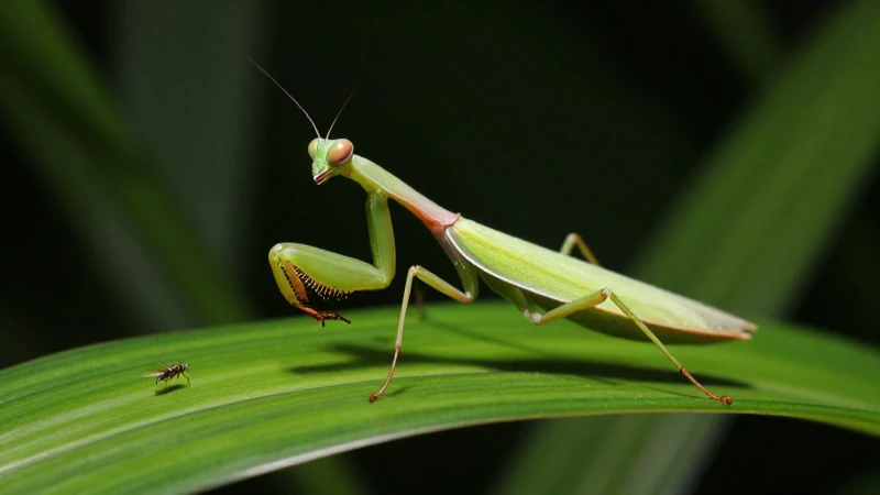 Qué sabes sobre mantis religiosas: su alimentación y hábitat 3 Relojón majestuoso atrapando una mosca en una hoja verde
