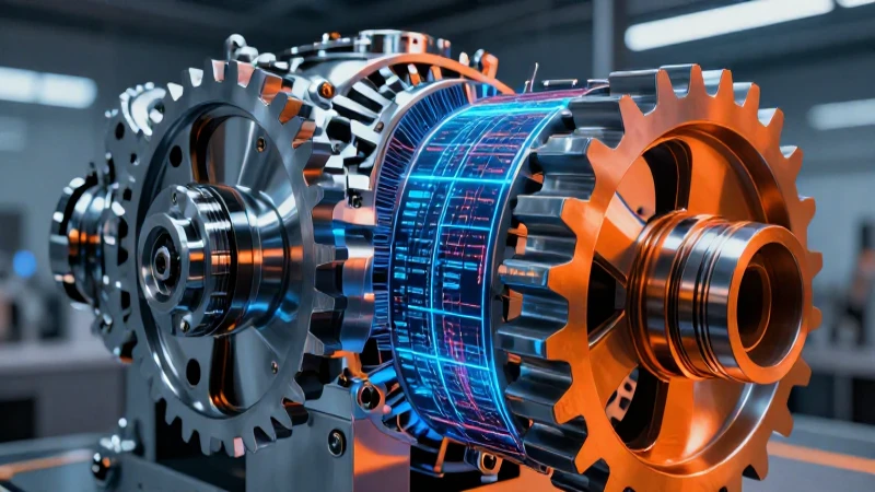 Industria Manufacturera: Qué es, Tipos y Sus Características 3 Motor industrial futurista con datos y alto impacto