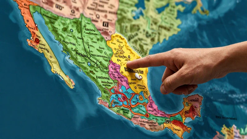 Mapa político mexicano vibrante, mano señalando