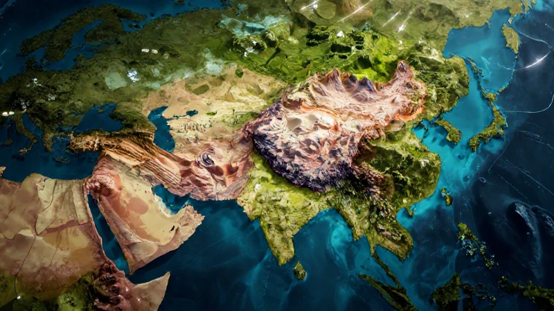 Mapa vibrante e hiperrealista, render educativo