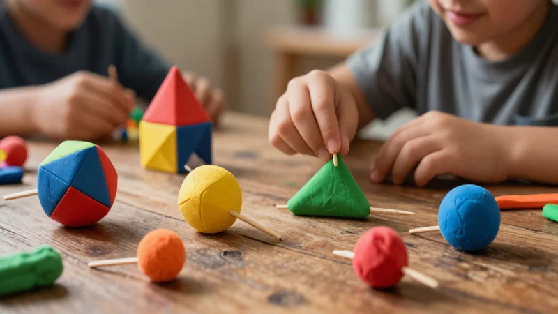 Maqueta de Cuerpos Geométricos con Palillos y Plastilina 5 Escultura geométrica vibrante de plastilina y brochetas