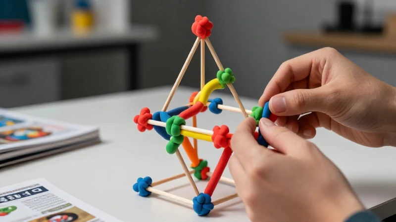 Maqueta de Cuerpos Geométricos con Palillos y Plastilina 3 Modelo geométrico vibrante de arcilla y palitos