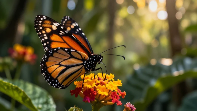 Monarca vibrante sobre flor mexicana