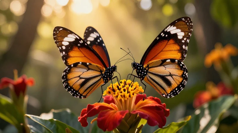 Mariposas en corte vibrante al atardecer