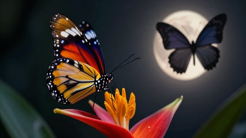 Quieres saber sobre mariposas, su hábitat y ciclo de vida 6 Mariposa vibrante en contraste con luna etérea