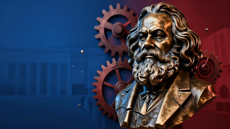Busto de Marx con engranajes simbolizando crisis moderna