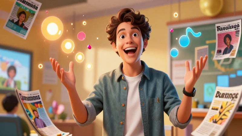 Tutor entusiasta con conceptos de lenguaje vibrantes