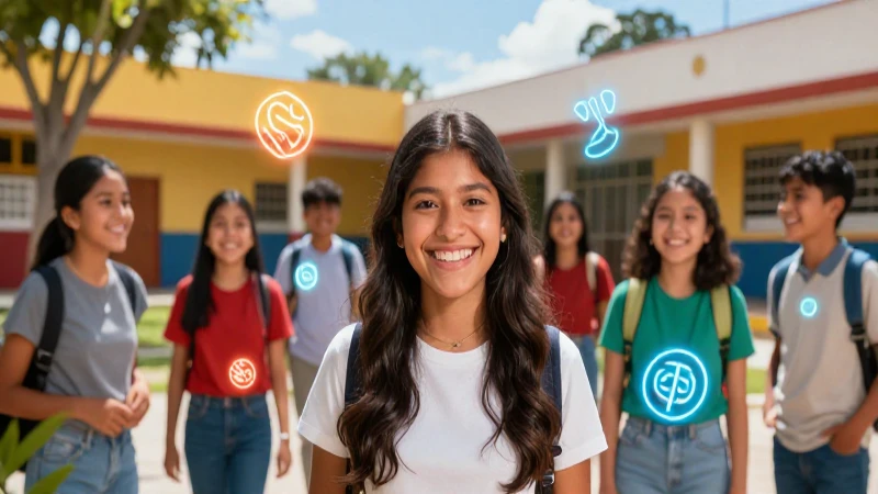 Estudiantes mexicanos vibrantes en un entorno educativo moderno